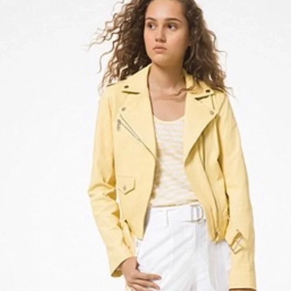 MICHAEL KORS Leather Moto Jacket Sunbeam Yellow - Picture 2 of 7